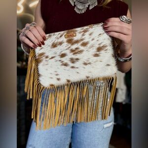 Cowhide and Genuine Leather Wristlet